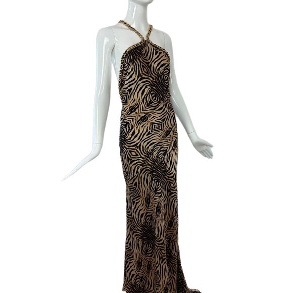 2006 vintage silk backless roberto cavalli evening gown maxi dress with chains - Picture 2 of 8